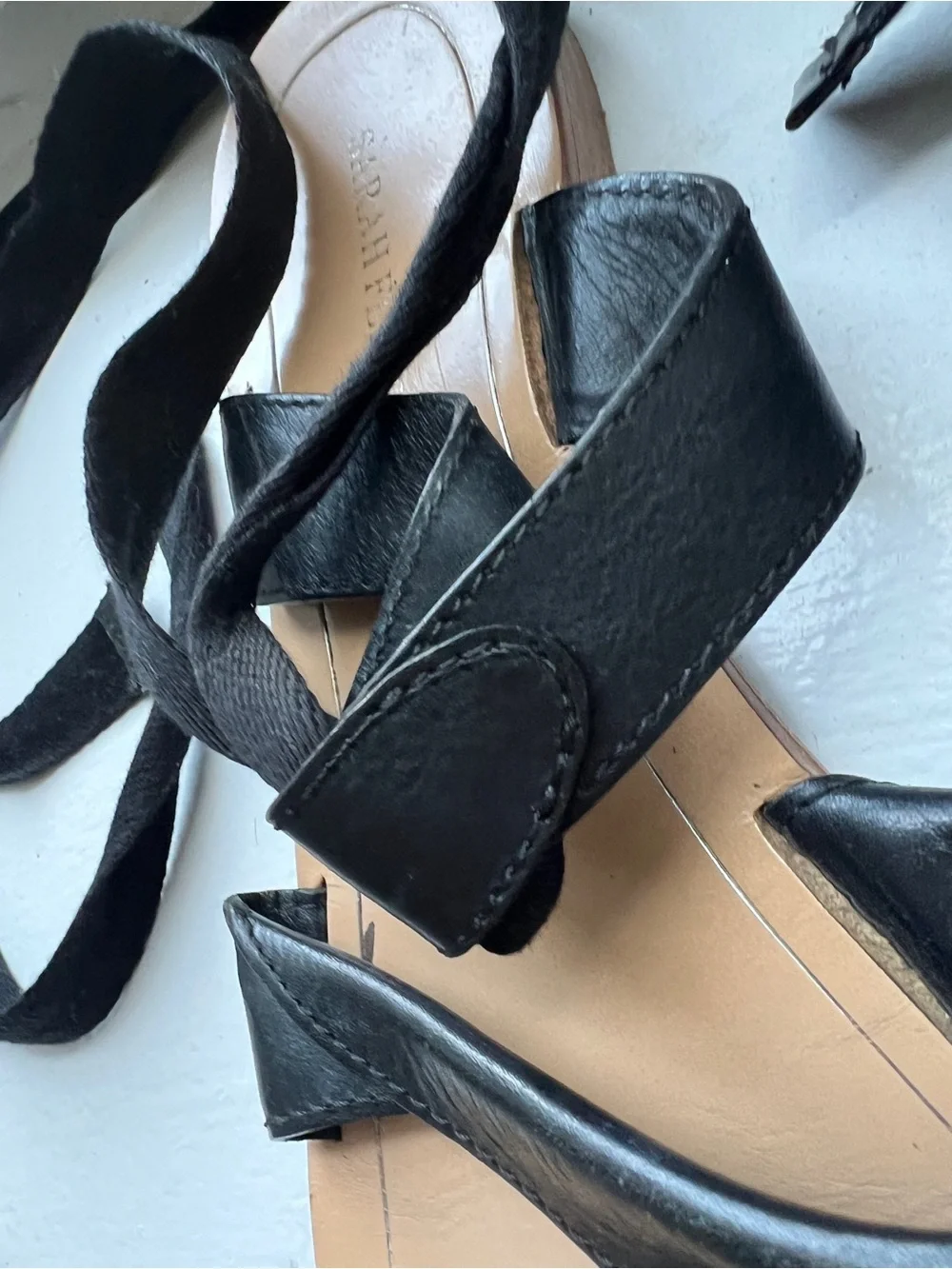 Sarah Flint - Black Grear Thong Ankle Tie sandals